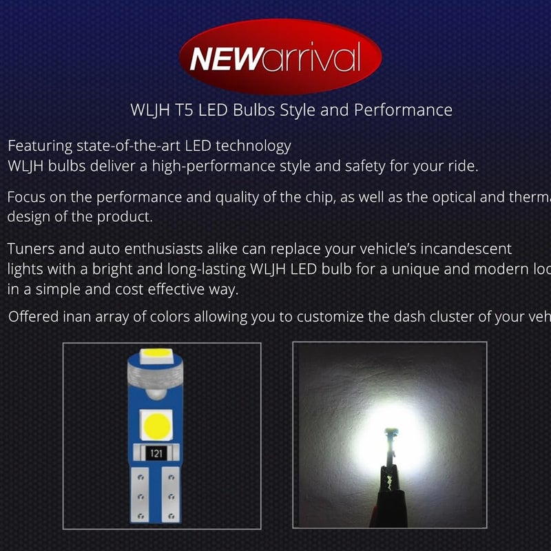WLJH مصابيح WLJH 6x T5 LED ويدج خالية من أخطاء Canbus 74 73 17 ساطعة للغاية بيضاء 3030 شريحة لسيارات عدادات لوحة القيادة ومؤشرات لوحة الأدوات - Image 2